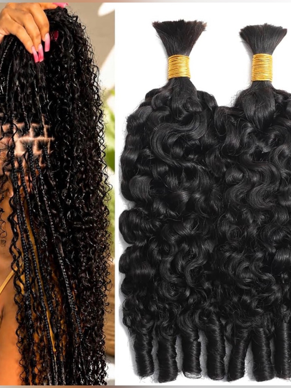 New! Burmese Curly Human Hair 20” 120g Hair Extensions 2 Bundles No Weft Black